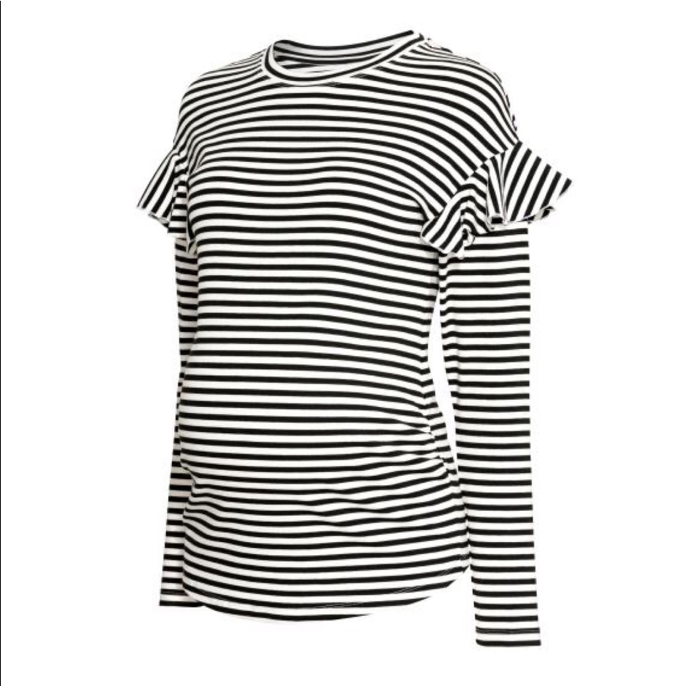 H&M Maternity Black White Striped LongSleeve Shirt